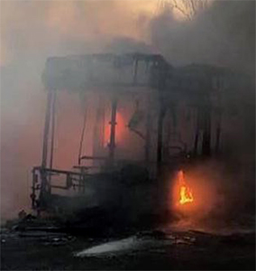 Flambus Atac e Tpl. Il bus che ha preso fuoco il 20 marzo in via di Villaricca