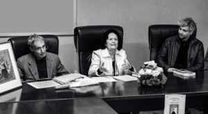 Il 19 ottobre è stato presentato ad Anticoli Corrado il libro di Ron Burnett «Heinz Inlander. Il pittore perduto» curato da Gabriella Quercia per Davide Ghaleb Editore. Nella foto di Raimondo Luciani: Luigi Caflisch e Natalia Tulli